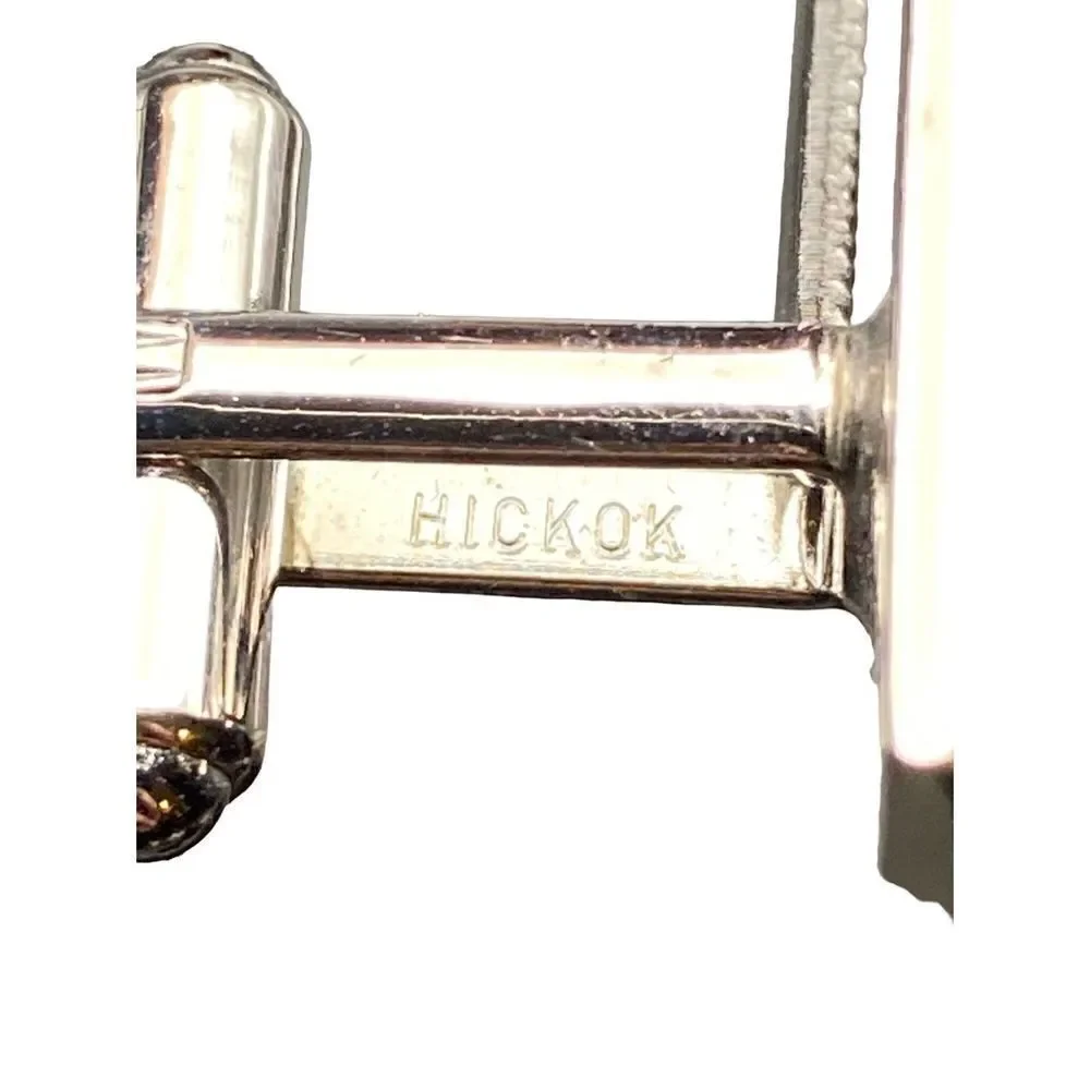 Vintage Hickock silver tone square cuff links with inner square pattern